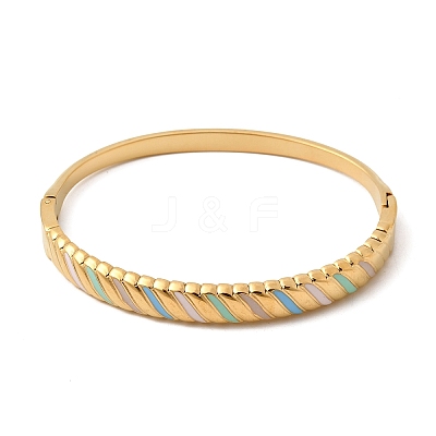 304 Stainless Steel Enamel Hinged Bangles for Women BJEW-B168-05G-1