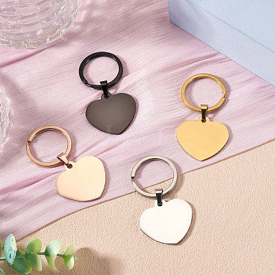 4Pcs 4 Styles Stainless Steel Keychains KEYC-TA0004-81G-1