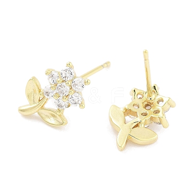 Brass Micro Pave Clear Cubic Zirconia Stud Earrings for Women EJEW-S217-E02-1