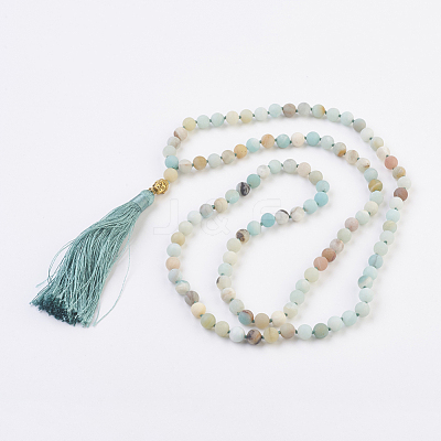 Natural Amazonite Buddha Mala Beads Necklaces NJEW-JN02129-03-1