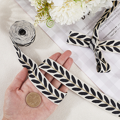 3Skeins Polyester Leaf Jacquard Ribbons SRIB-CY0001-20C-1