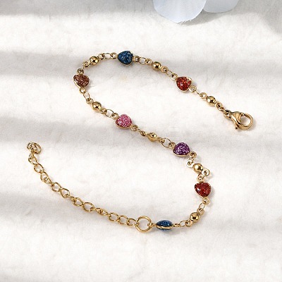 304 Stainless Steel Resin Link Chain Bracelets for Women BJEW-D452-01G-1