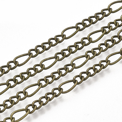 Brass Coated Iron Figaro Chain Necklace Making MAK-T006-03AB-1