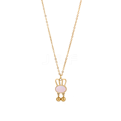 Cartoon Rabbit with Pink Shell & Dangle Balls Pendant Necklaces STAS-OY009-42G-1