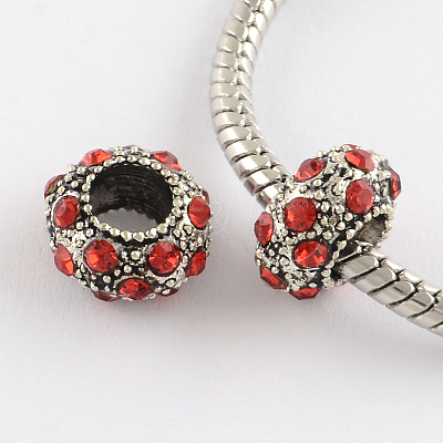 Rondelle Antique Silver Plated Metal Alloy Rhinestone European Beads X-ALRI-Q228-12-1