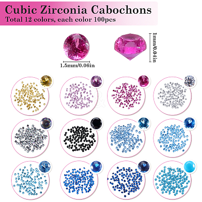 1200Pcs 12 Colors Cubic Zirconia Cabochons ZIRC-SC0001-29-1