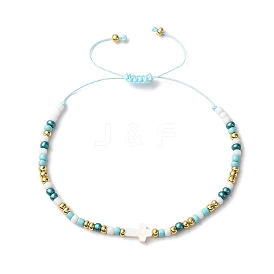 Natural Freshwater Shell & Glass Seed Beads Braided Bead Bracelets for Women BJEW-JB12362-04-1