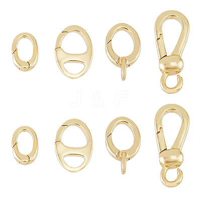 8Pcs 4 Styles Brass Spring Gate Rings KK-HY0002-86-1