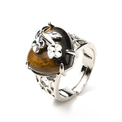 Natural Tiger Eye Adjustable Rings RJEW-P043-03P-16-1