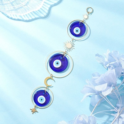 Handmade Lampwork Flat Round with Evil Eye Hanging Suncatchers HJEW-JM04405-1