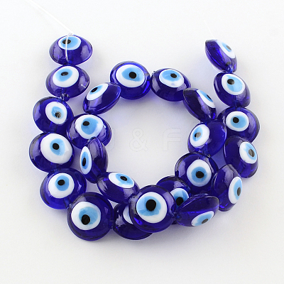 Flat Round Evil Eye Lampwork Bead Strands X-LAMP-R118-01-1