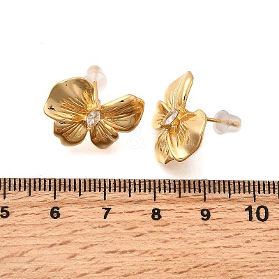 Bowknot Brass Micro Pave Cubic Zirconia Stud Earrings EJEW-B148-07B-G-1