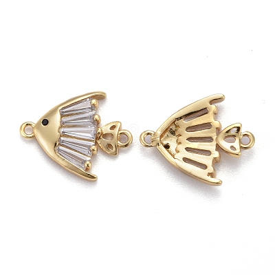 Brass Micro Pave Cubic Clear Zirconia 2-Loop Link Pendants KK-P192-01G-1