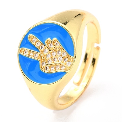 Adjustable Real 18K Gold Plated Brass Enamel Finger Ringss RJEW-L071-29G-1