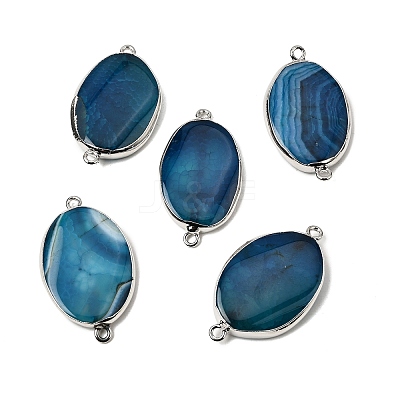 Natural Agate(Dyed & Heated) Oval Links Connector Charms G-P614-06P-02-1