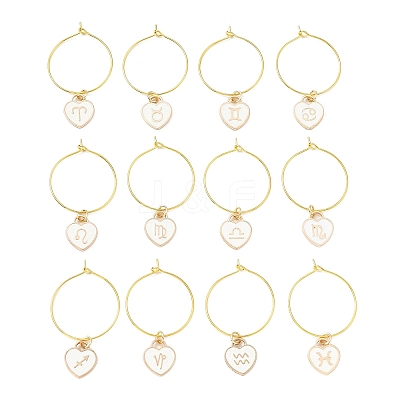12Pcs Heart with Constellation Alloy Enamel Wine Glass Charms Sets AJEW-JO00230-01-1