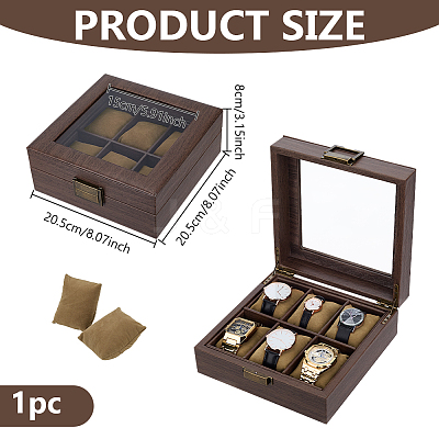 6-Slot Clear Glass Window Imitation Leather Watch Organizer Boxes with Velveteen Pillow Inside and Alloy Clasps Outside CON-WH0089-285-1