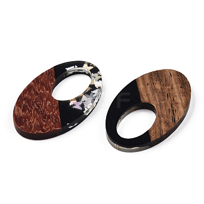 Opaque Resin & Walnut Wood Pendants RESI-N039-62B-1