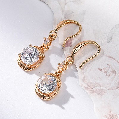 Brass Micro Pave Clear Cubic Zirconia Dangle Earrings EJEW-K300-23G-1
