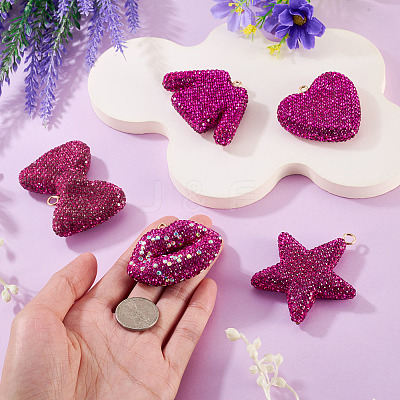 5Pcs 5 Styles Handmade Polymer Clay Glass Rhinestone Big Pendants RB-BT0001-04-1