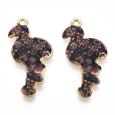 Printed Light Gold Tone Alloy Pendants ENAM-N056-210C-1