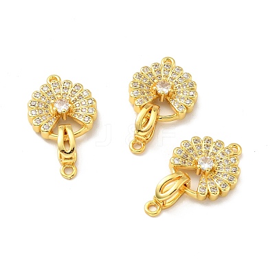 Rack Plating Brass Micro Pave Clear Cubic Zirconia Fold Over Clasps KK-E034-37G-1