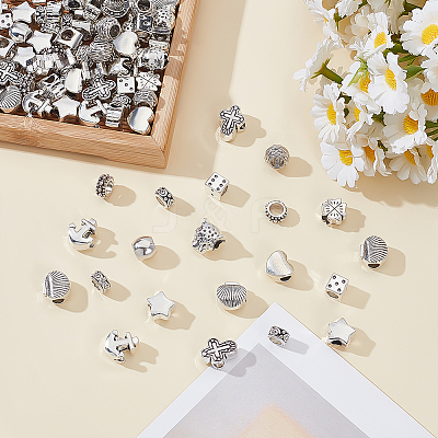 130Pcs 13 Styles Tibetan Style Alloy European Beads MPDL-ME0001-02-1