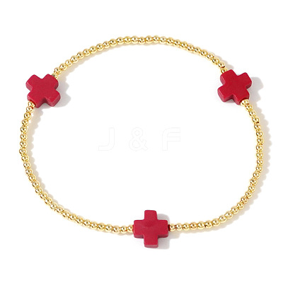 Cross Brass Beaded Stretch Bracelets for Women Gold Thin Chain Fashion Jewelry Accessories US0494-2-1
