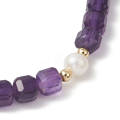 Natural Amethyst & Cultured Freshwater Pearl Beaded Stretch Bracelets for Women BJEW-JB13327-1