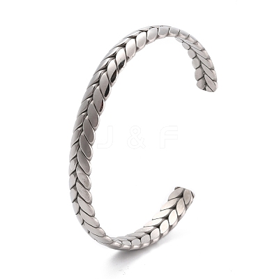 Non-Tarnish Unique Woven Wheat Cuff Bangle for Jewelry Gift STAS-B022-06P-1