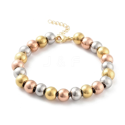 202 Stainless Steel Round Beaded Bracelets for Men Women BJEW-D034-01MC-1