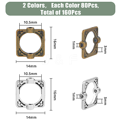 160Pcs 2 Colors Tibetan Style Alloy Bead Frames TIBEB-HY0001-06-1
