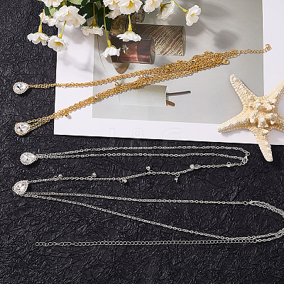 2Pcs 2 Colors Teardrop Alloy Clear Cubic Zirconia Tassel Sexy Body Chains AJEW-CY0001-26-1