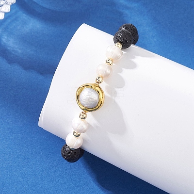Natural Lava Rock & Baroque Pearl & Non-magnetic Synthetic Hematite Beaded Stretch Bracelets for Women BJEW-JB14023-1