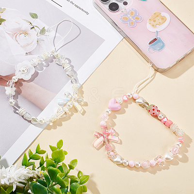 2Pcs 2 Style Resin Beaded Mobile Phone Lanyard Wrist Strap HJEW-GF0001-36-1