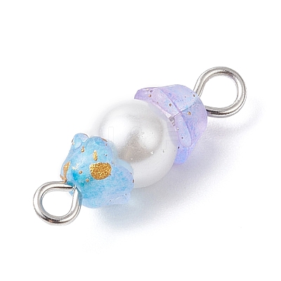 Baking Paint Pearlized Glass Pearl & Acrylic Flower Connector Charms PALLOY-JF04299-01-1