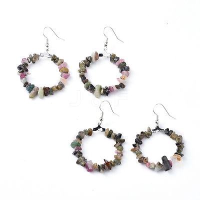 Natural & Synthetic Mixed Gemstone Dangle Earrings EJEW-E255-D-1