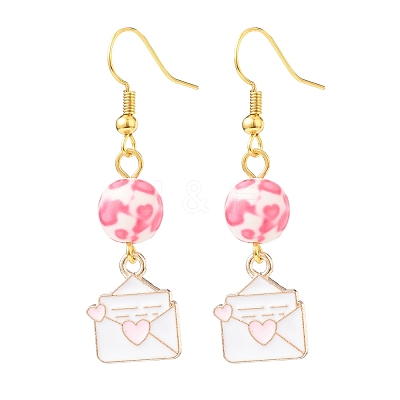 3 Pairs 3 Style Pink Alloy Enamel Charms & Resin Beads Dangle Earrings EJEW-JE05030-05-1