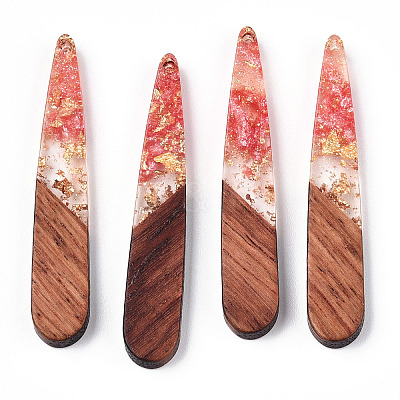Transparent Resin & Walnut Wood Pendants RESI-N039-69E-1