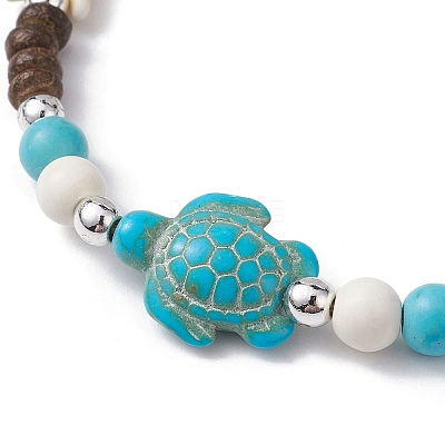 Starfish & Tortoise Synthetic Turquoise Braided Bead Anklets AJEW-AN00564-02-1