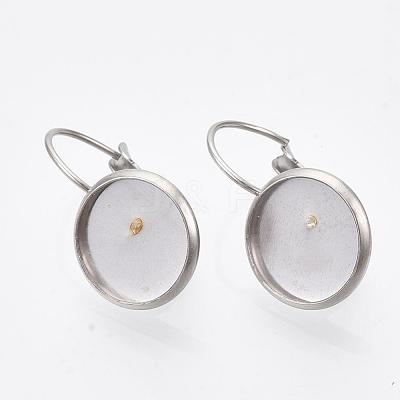 Tarnish Resistant Flat Round Tray Smooth Surface 304 Stainless Steel Leverback Earring Findings STAS-R065-66-1