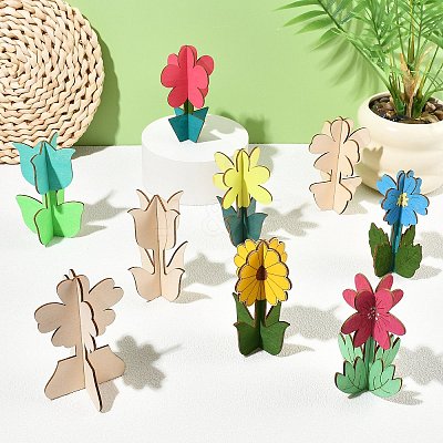 36Bags 9 Styles Unfinished Wooden Flower for Painting Arts WOOD-CJ0002-76-1