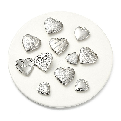 10Pcs 10 Styles 304 Stainless Steel Locket Pendants STAS-YW0011-31-1