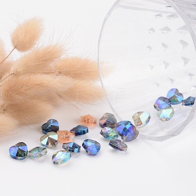 Electroplate Faceted Glass Heart Beads EGLA-R091-M-1