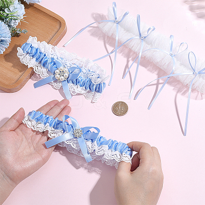2Pcs Polyester Bride Bowknot Garter Leg Ring for Women AJEW-ME0003-25-1