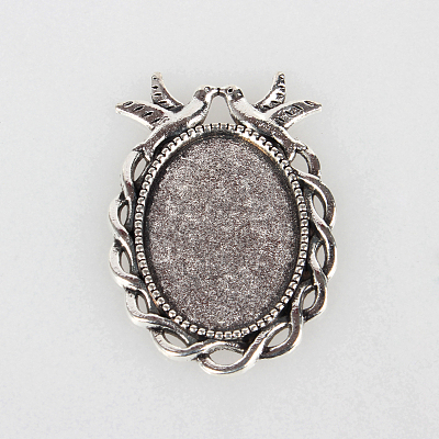 Tibetan Style Alloy Pendant Cabochon Settings X-TIBEP-N003-32AS-1
