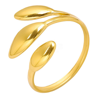 Vintage 304 Stainless Steel Three-Leaf Open Cuff Ring for Women LW4764-2-1
