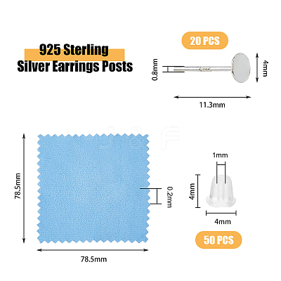20Pcs 925 Sterling Silver Flat Round Stud Earring Findings STER-DC0001-28-1