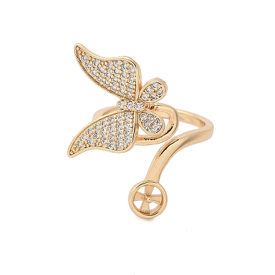 Butterfly Brass Micro Pave Cubic Zirconia Cuff Ring Setting KK-A244-01H-G-1