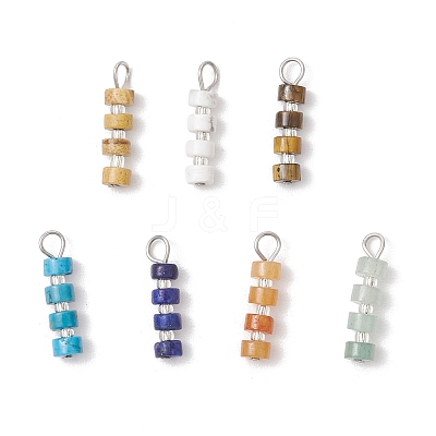 7Pcs 7 Styles Natural Mixed Gemstone Disc Heishi Beaded Pendants PALLOY-JF04151-02-1